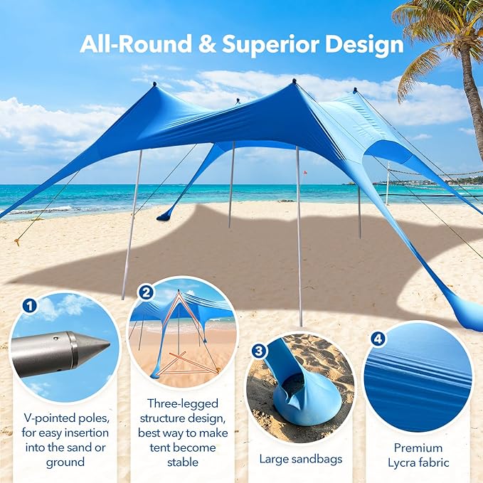 Canopy Tent Beach Umbrella UPF50+ Protection Sun shelter Portable Camping with Sandbag Poles Ground Pegs and Anti-Wind Ropes for Outdoor Camping Backyard Picnics 10X10FT with Beach Blanket Phone Case