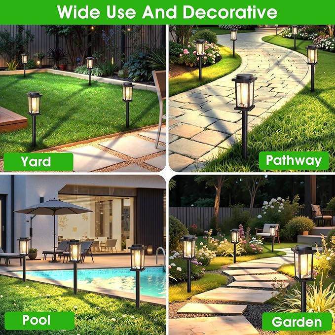 Solar Pathway Lights Outdoor 8 Pack Solar Powered Garden Lights Waterproof Auto On/Off Outdoor Landscape Lights for Patio Walkway Driveway Lawn Pool Decor. (Warm White)
