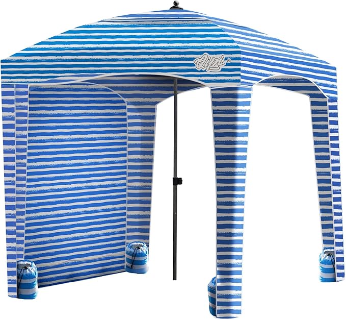 Qipi Beach Cabana - Easy to Set Up Canopy Waterproof Portable 6' x 6' Beach Shelter Included Side Wall Shade with UPF 50+ UV Protection Ultimate Sun Umbrella - for Kids Family &amp Friends