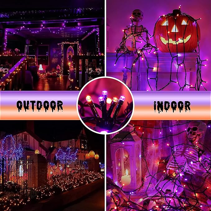 kemooie 500 LED Halloween Lights 164FT 8 Lighting Modes Plug in Waterproof Fairy Lights for Outdoor Tree Party Garden Balcony Halloween Decorations (Purple and Orange)