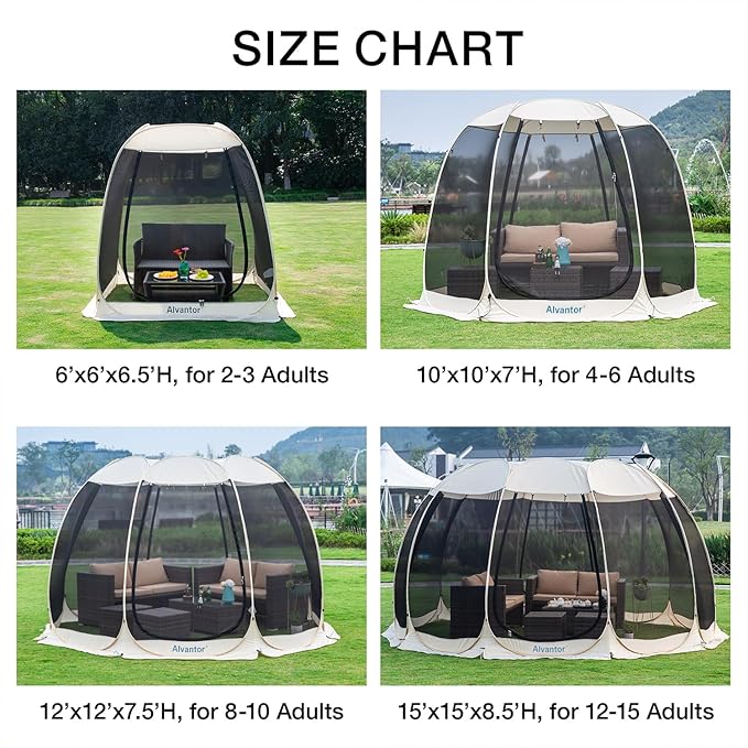 Alvantor Pop Up Screen House Gazebo with Mosquito Netting Instant UV Resistant Sun Shelter for Patio &amp Backyard Portable Canopy Tent for 2-10 Person