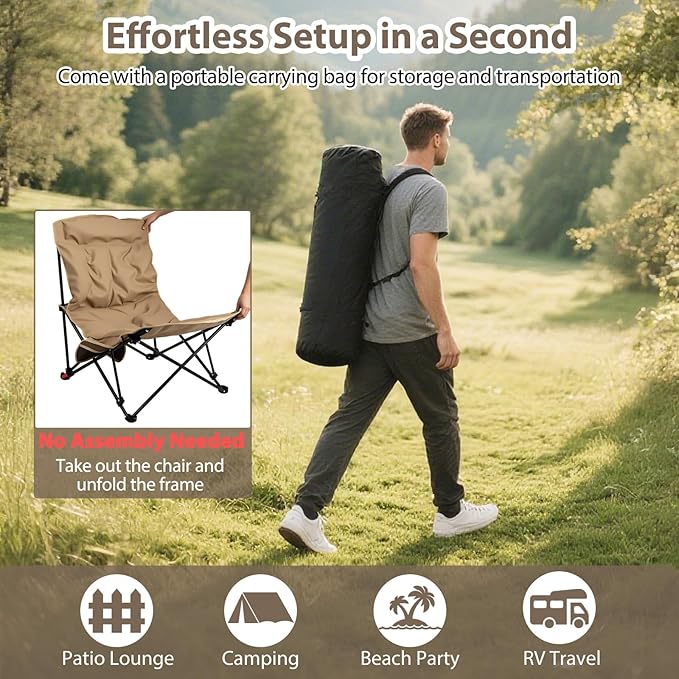 Tangkula Padded Camping Chairs Set of 2 Portable Folding Lawn Chair with Adjustable Backrest Padded Seat Carrying Bag Heavy-Duty Frame for Camp Beach Lawn Fishing Travel Sports 500 LBS Capacity