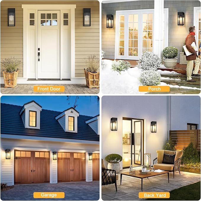 2 Pack Porch Lights Outdoor Wall Sconce Outdoor Light with GFCI Outlet Waterproof Exterior Wall Lantern Light Fixtures Anti-Rust Wall Lamp with Clear Glass for Patio Doorway Garage- Black