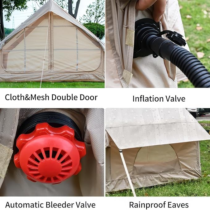 Mordern Outdoor Inflatable Tent with Pump for 4-6 Person - Easy Setup 4 Season Waterproof Large Space 12 Mesh Windows Blow up Tent for Camping