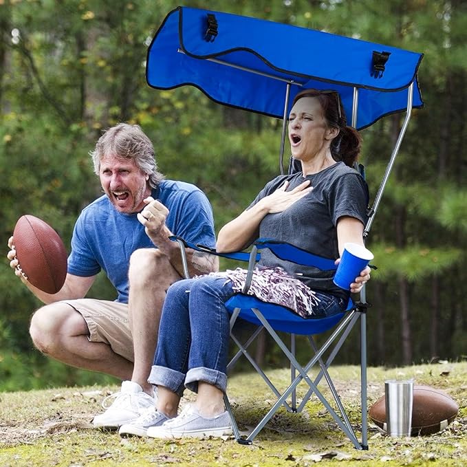 KOCASO Canopy Folding Beach Chair with Sun Shade Heavy Duty 330lbs Portable Camping Lawn Chair with Cup Holder for Pool Travel Picnic