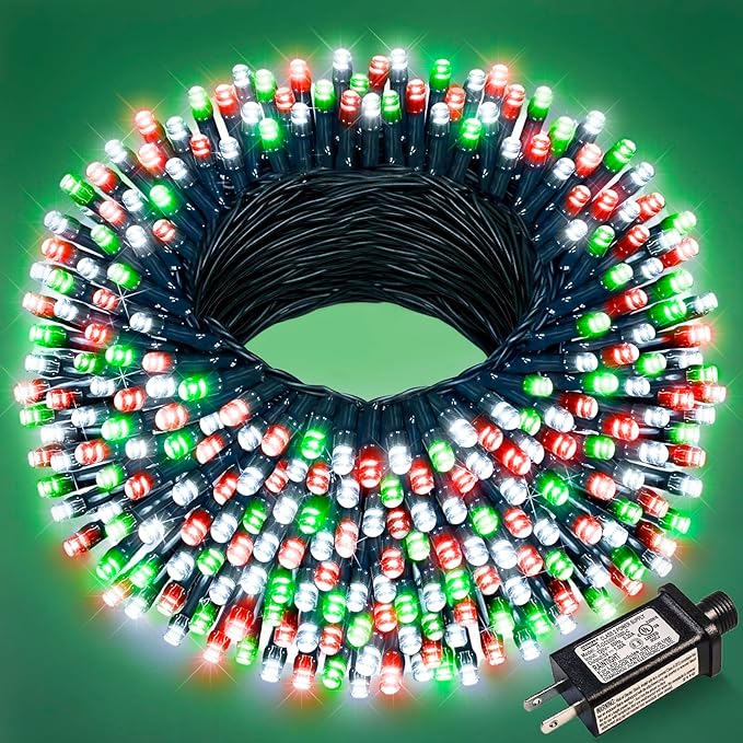 100FT 300 LED Christmas Lights Outdoor Connectable Christmas String Lights with 8 Modes Waterproof Plug in Christmas Tree Light Green Wire for Grden Yard Party Decorations Red White Green