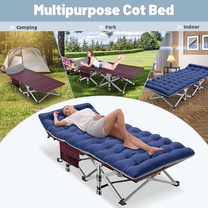 Portable Folding Camping Cot for Adults with Mattress - Lightweight Camp Bed with Carry Bag for Outdoor Travel Hiking Beach and Sleepovers