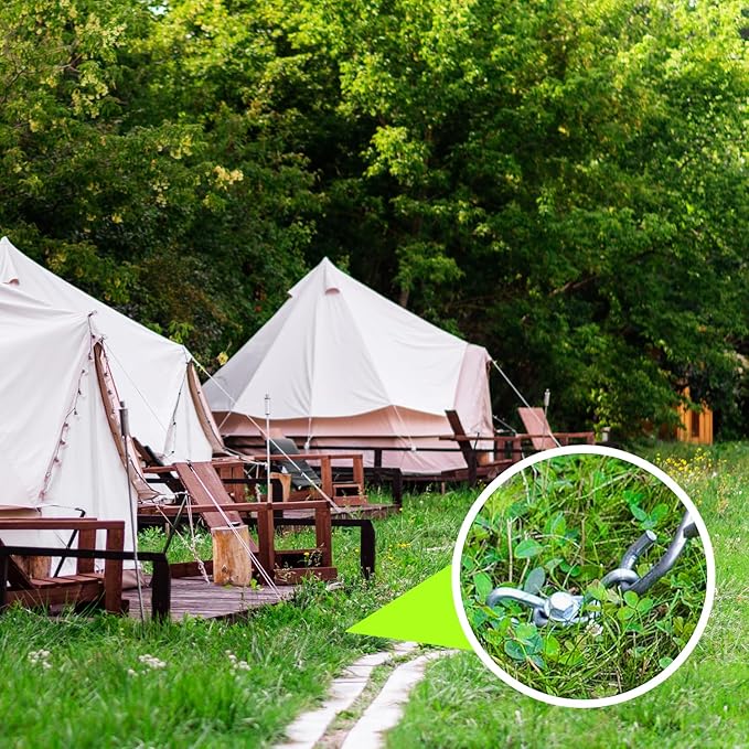 6pcs 3/8 x 12 inch Heavy Duty Camping Ground Anchors Non-Rust Tent Stakes Screw in Kit for Securing Animals Trampoline Carports Canopies Sheds Swing Sets Ground Anchors for High Winds