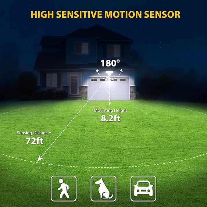 90W 10000LM LED Security Lights Motion Sensor Outdoor Lights 4 Head Dusk to Dawn 6500K Daylight Flood Lights Outdoor Motion Sensor IP65 Waterproof Motion Light for Outside Garage Yard Porch