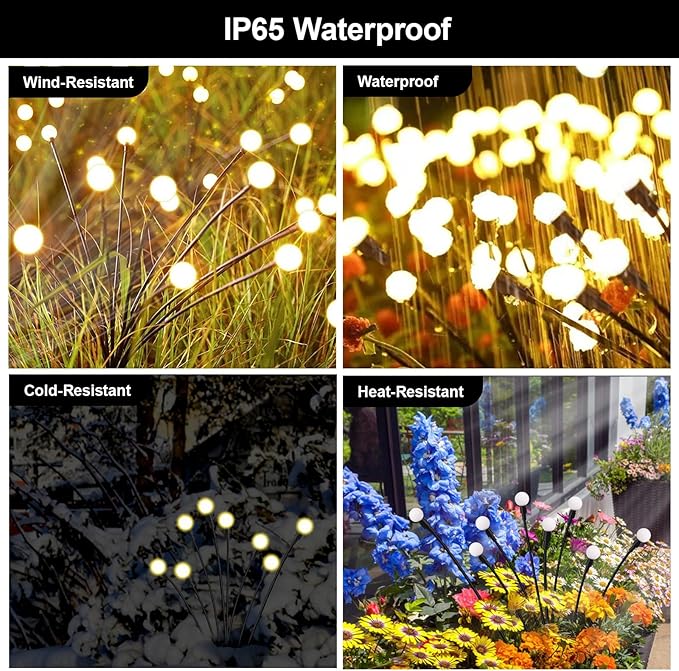 Firefly Lights Solar Outdoor 8 Modes 800mAh Swaying Solar Firefly Garden Lights Stakes Outdoor Waterproof for Outside Yard Patio Plant Christmas Holiday Garden Decor Warm White(8 Pack)