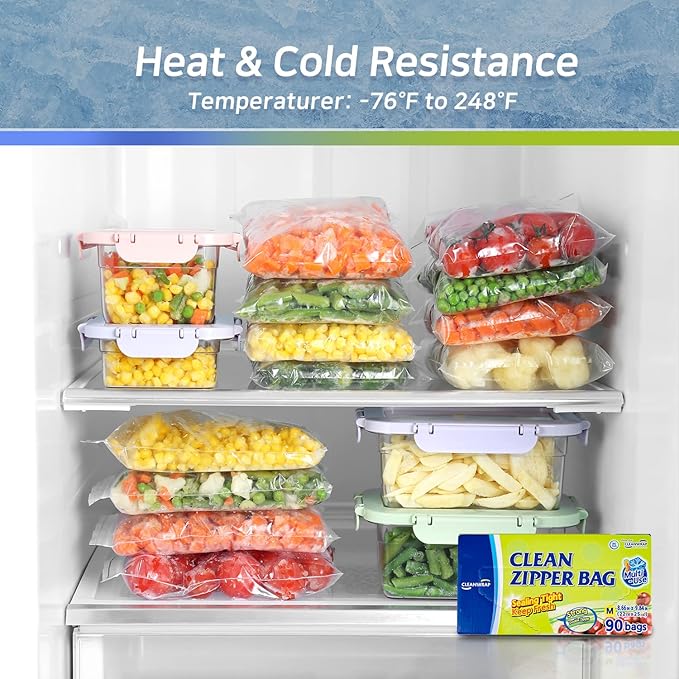 CLEANWRAP Clean Zipper Bag (Mix 225) - Food Storage Plastic Bags for Food Food Slider Bag Zip Lock I Medium Zip Bags for Storage