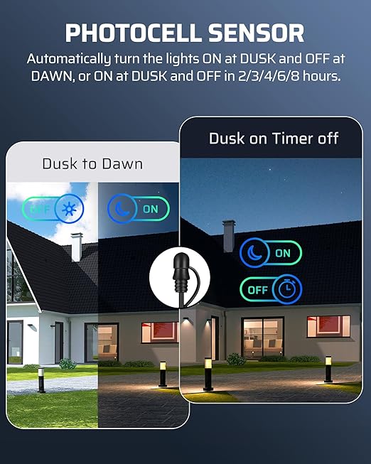 DEWENWILS 120W Low Voltage Landscape Transformer with Timer &amp Photocell Sensor 120V AC to 24V DC Low Voltage Transformer Weatherproof Landscape Lighting Transformer for Garden Lights Pathway Lig