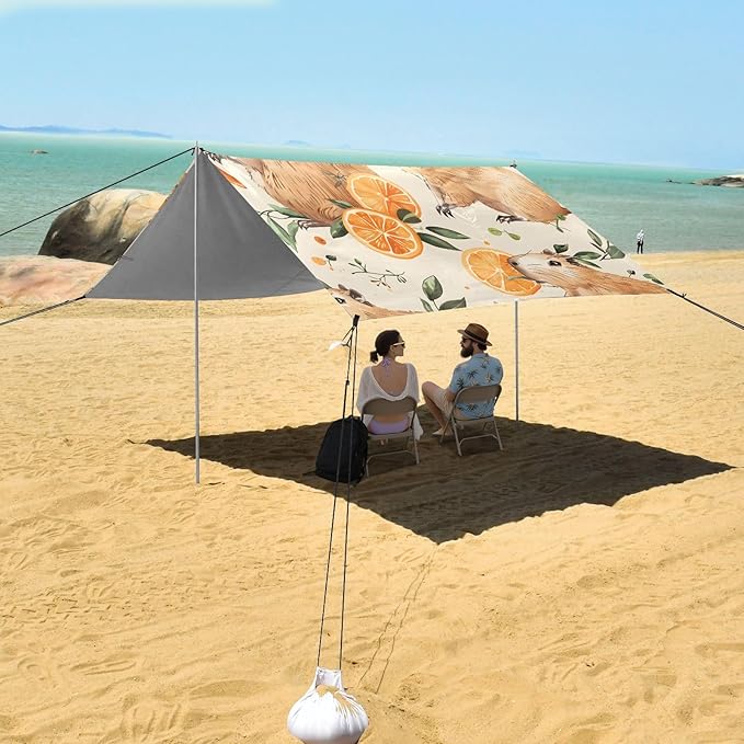 Cute Capybaras Camping Sun Shelter Beach Tent Portable Beach Sun Shade Outdoor Canopy for Camping Trips Fishing Picnic