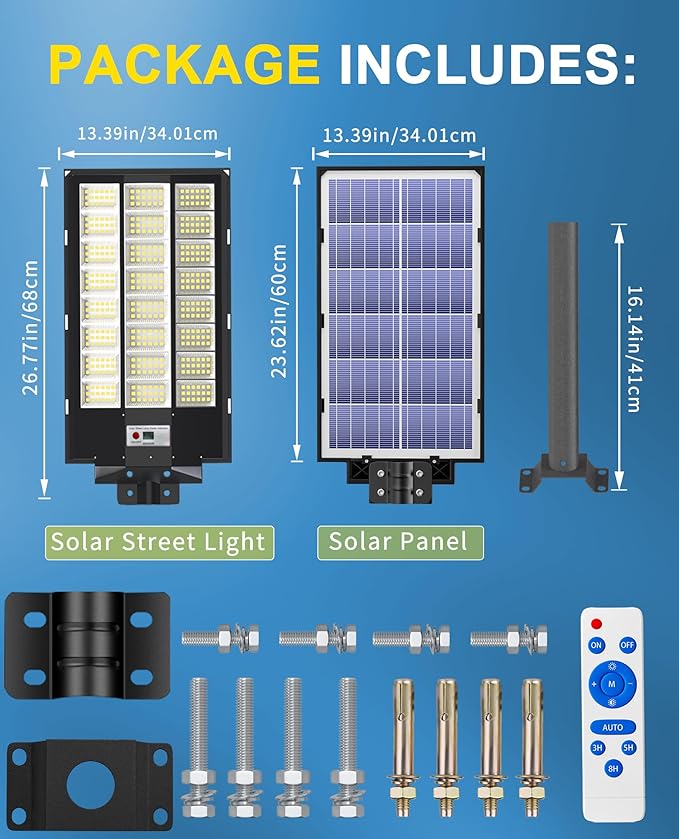 JAYNLT Y-8600W Solar Street Lights Outdoor 6500K Commercial Parking Lot Light Dusk to Dawn Solar Security Flood Lights Motion Sensor for Basketball Court Road Yard