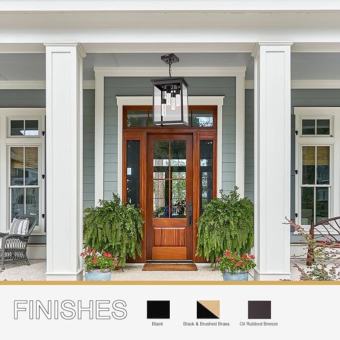 TODOLUZ LED 5CCT 4-Light Large Outdoor Pendant Light Fixtures in Oil Rubbed Bronze Adjustable Height Porch Hanging Lighting for Yard Entryway Patio Exterior Ceiling Lantern LED Chips Included