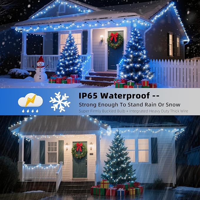 XTF2015 Christmas String Lights 105ft 300 LED Christmas Lights 8 Modes Memory Function &amp Timer- UL Certified - Outdoor Indoor Christma s Fairy Lights for Tree Garden Party Wedding(Blue + White