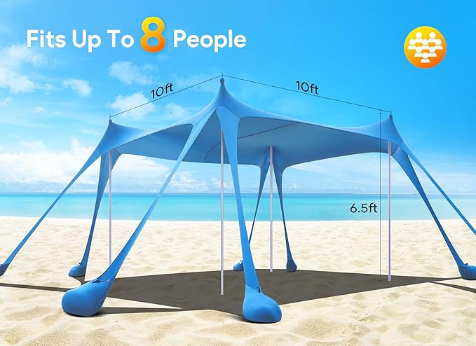 Osoeri Beach Tent Camping Sun Shelter UPF50+ with 8 Sandbags Sand Shovels Ground Pegs &amp Stability Poles Outdoor Shade Beach Canopy for Camping Trips Fishing Backyard Fun or Picnics