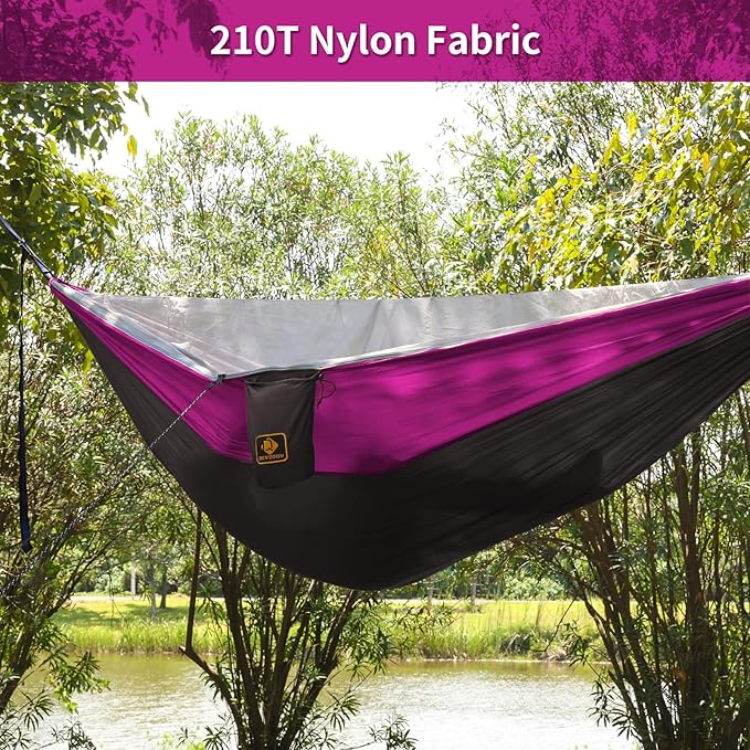 Camping Hammock Portable Hammocks with Mosquito NetLightweight Nylon Parachute Hammock with 10ft Tree StrapsCamping Gear Must Haves for Travel Hiking Backpacking Beach Patio-Black&ampPink