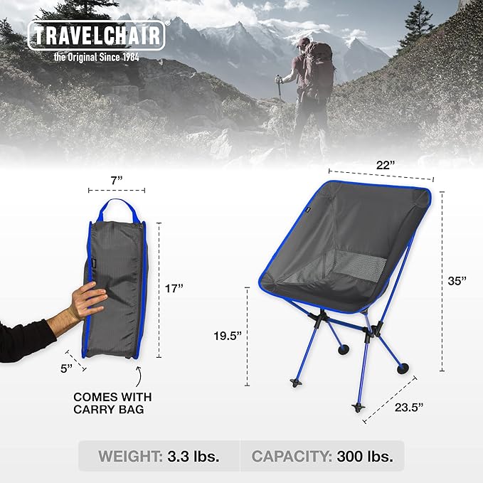 TravelChair Roo Chair – 7795 Lightweight Folding Camp Chair Bigger &amp Wider/XL Joey Chair (Blue)