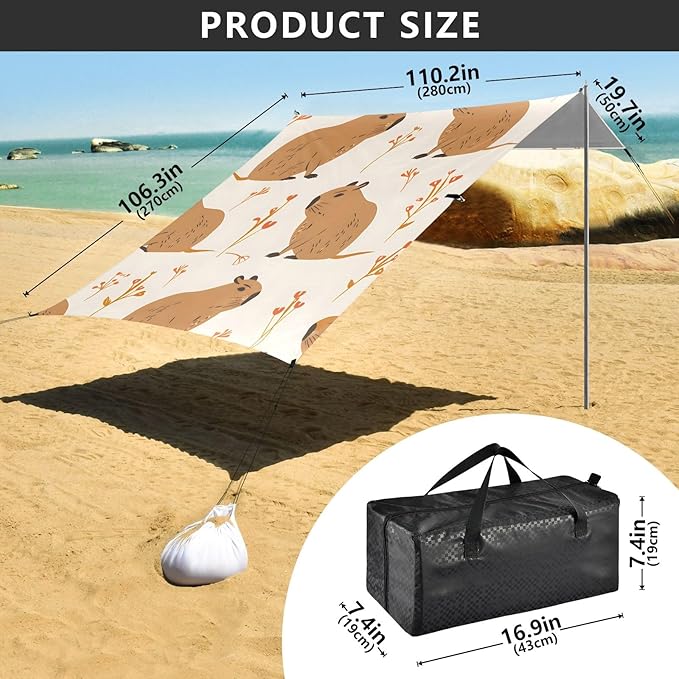 Capybara Seamless Camping Sun Shelter Beach Tent Portable Beach Sun Shade Outdoor Canopy for Camping Trips Fishing Picnic