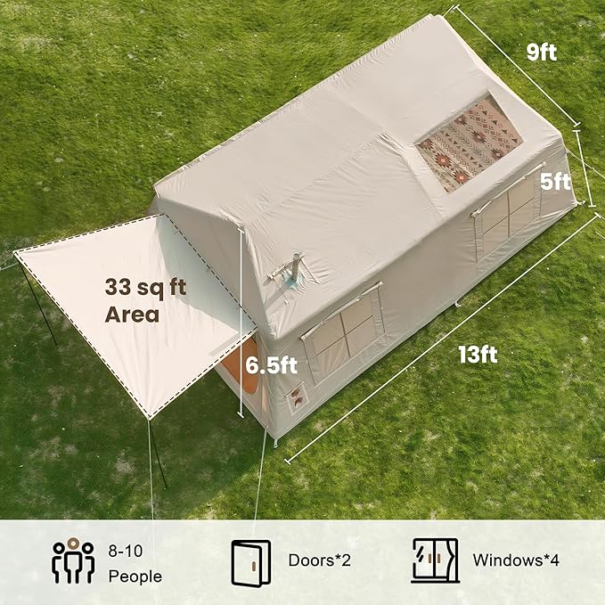 Inflatable Tents for Camping Large Blow Up Tent with Hand Pump Easy Setup InflatableTent 4 Season Tent Waterproof Oxford Air Glamping Tents for Camping Adult 4/6/8/10/12 Person