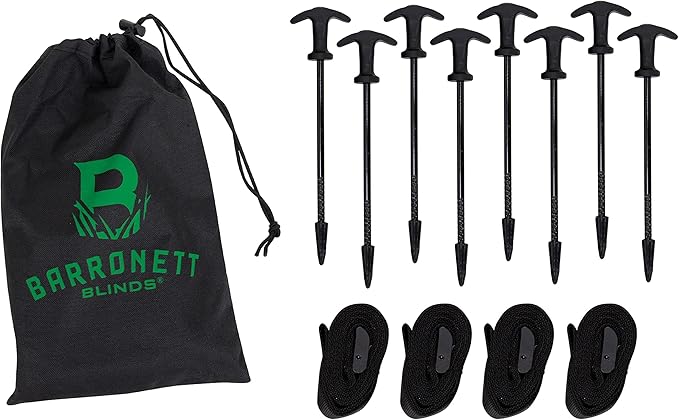 Barronett Blinds® All-Terrain Ground Stake Kit 8 Threaded Tip Stakes 4 Tie-Downs Carry Bag BA705 Black
