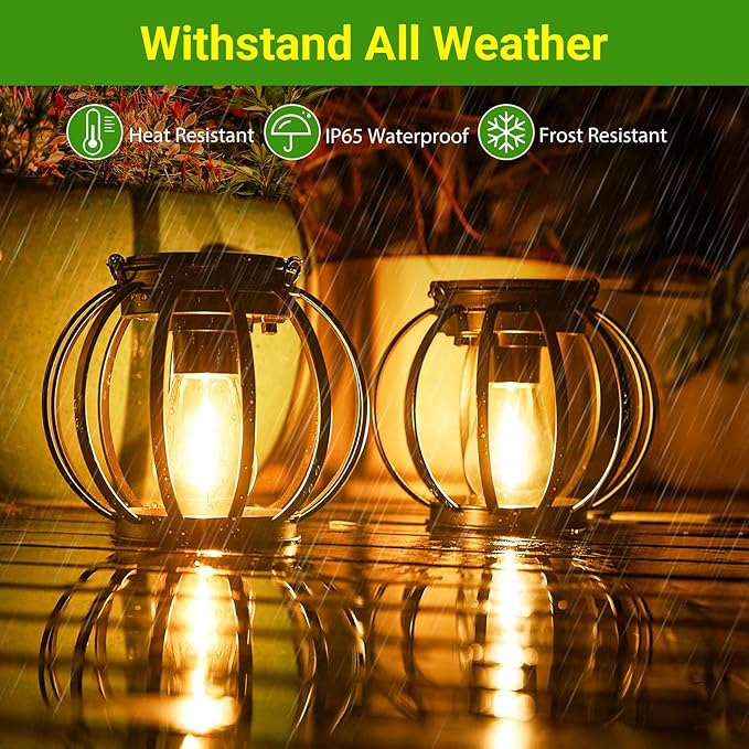 KOOPER Solar Lanterns Outdoor Waterproof Upgraded Metal Hanging Solar Lights Outdoor Lanterns Brighter Auto On/Off Outdoor Hanging Lantern for Yard Patio Pathway Porch Garden Decor 2 Pack