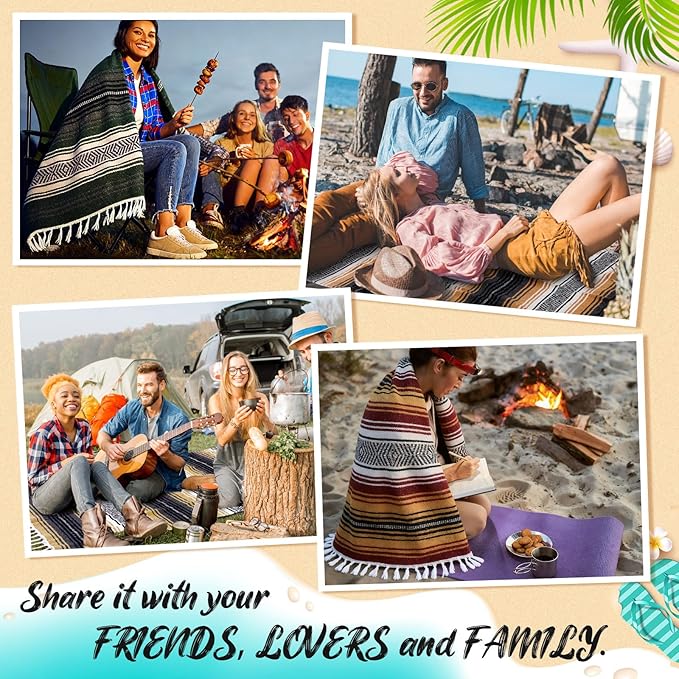 Oudain 4 Pack Mexican Blankets 45 x 70 Inch Cotton Woven Serape Throw Blanket Baja Yoga Blanket for Beach Picnic Camping Boho Couch Decor Travel Outdoor (Fall Color)