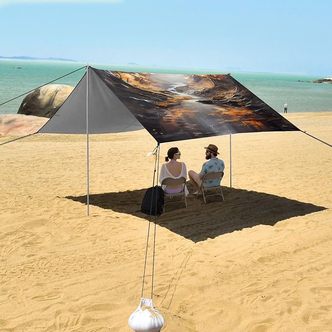 Camping Sun Shelters Sunlight and Autumn Forest River View Beach Canopy 126 * 110.2in