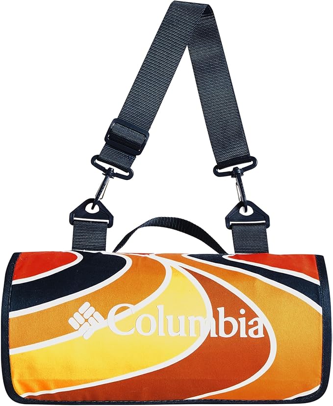 Columbia 72 x 72 Lightweight Packable Tote Blanket - Warm &amp Cozy Outdoor Essentials for Camping Picnics and Adventures 100% Polyester Fill Waterproof Printed Microfiber - Sun Trek
