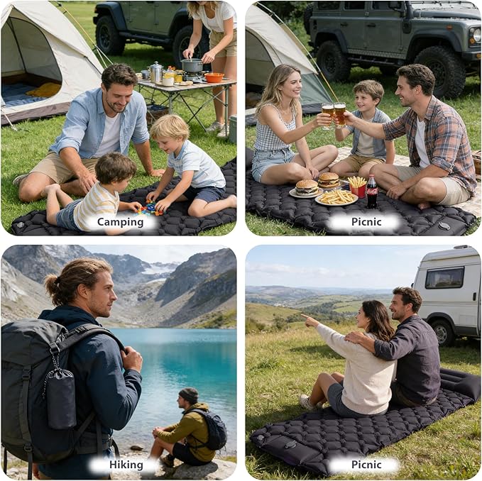 Sleeping Pad 40D Nylon Camping Mat with Pillow Built-in Foot Pump Inflatable Sleeping Mat Compact Portable Waterproof Air Mattress for Outdoor Camping Hiking Backpacking Single (Gray)