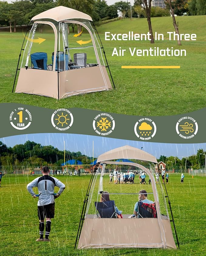 Pod All Weather Sports Tent Outdoor Pop Up Bubble Clear 540° View Winter Tent for 1-2 Person Instant Cold Weather Shelter with Rainfly for Soccer Football Softball &amp Other Sports Events