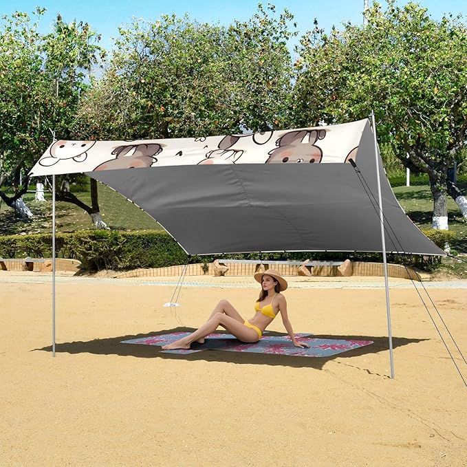 Cute Rabbit Camping Sun Shelter Beach Tent Portable Beach Sun Shade Outdoor Canopy for Camping Trips Fishing Picnic