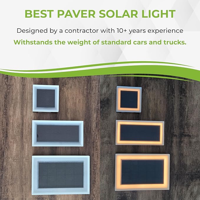LUMENGY Solar Paver Light 4x4 Inch (3.93x3.93) Stainless Steel with Tempered Glass 2700K Warm White Glare-Free Lighting for Driveways Walkways and Patios IP67 Waterproof Drive-Over Rated V2