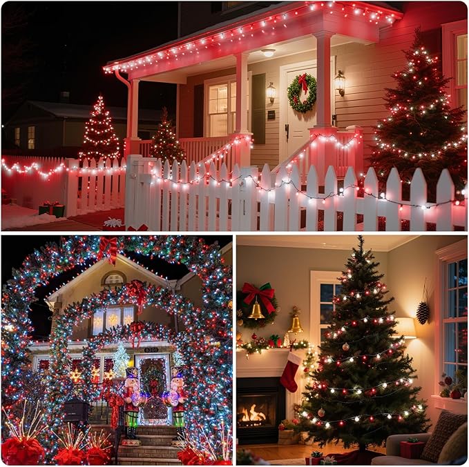 XTF2015 Christmas String Lights 105ft 300 LED Christmas Lights 8 Modes Memory Function &amp Timer- UL Certified - Outdoor Indoor Christma s Fairy Lights for Tree Garden Party Wedding(Red + White)