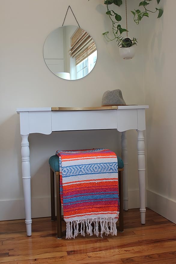 Del Mex Classic Mexican Blanket Large Authentic Woven Falsa Throw (70x50) Artisan Southwest Décor for Beach Yoga Outdoors (Orange/Pink/Blue)