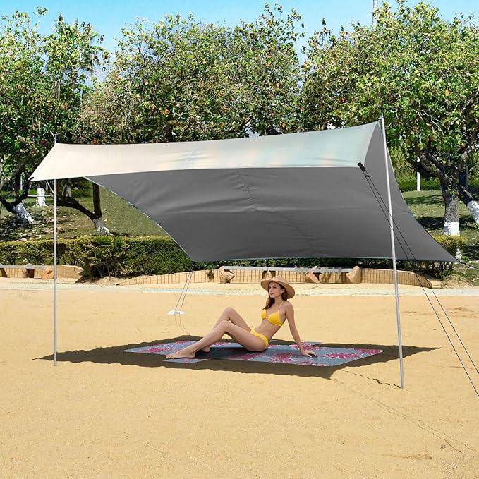 Dolphins Jumping Pattern Beach Tent Sun Shelter 9.2' x 10.5' Beach Canopy with 4 Sandbags 4 Stability Poles Sand Shovels - Tent Canopy for Beach Camping Fishing Picnics
