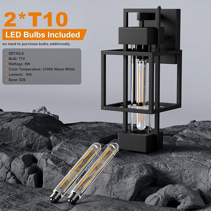 Hotsonic 2 Pack Dusk to Dawn Outdoor Exterior Lighting Fixtures Wall Mount 15'' Dimmable Porch Lights for Outside Waterproof Wall Lantern Lamps Black Sconce Coach Lights for House Garage