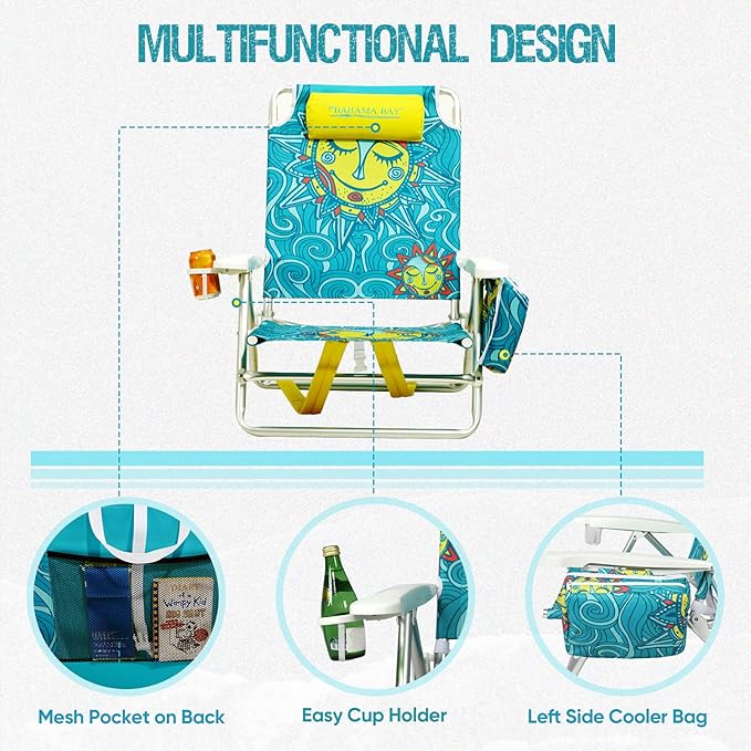 Old Bahama Bay Backpack Beach Chair 2 Pack Aluminum Lightweight Reclining 5-Position Lounge Chair for Adults Heavy Duty Support 400 LBS Portable Folding with Cooler Bag Camping Chair for Sand Outdoor
