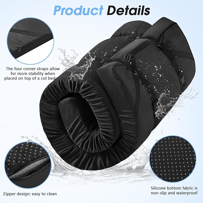 CYMULA Memory Foam Camping Mattress Pad3inch Sleeping Pad for CampingNon-Slip Bottom Floor Cot Car Mattress Bed with Retaining Portable Roll up Mattress Pad Mat for Travel Truck Guest Bed Tent