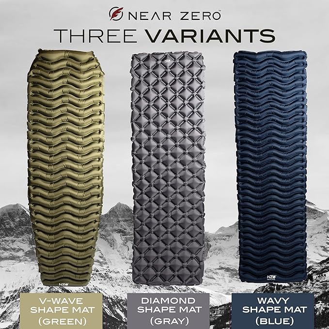 NEAR ZERO Ultralight Inflatable Sleeping Pad – Compact 14.5 oz Air Pad 2 Thick Quick Inflate with 11 Breaths Durable Rip-Resistant Nylon – Ideal for Backpacking &amp Warm Weather Green