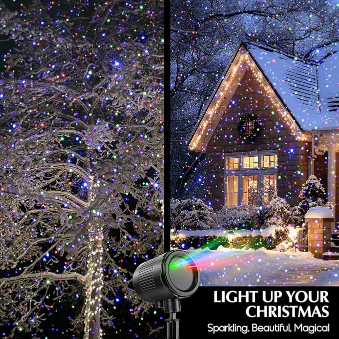 Laser Christmas Projector Lights Outdoor 3 Color Laser Projector Light Moving Firefly Lights Show w/Remote &amp Timer Waterproof Holiday Christmas Decorations for Garden Yard Party Wedding Home De