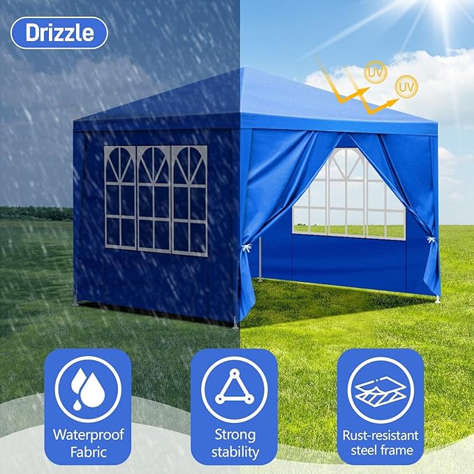 10 * 10ft Blue 4-Sided pergola PE Cloth Spray Coated Iron Pipe Spiral Pipe
