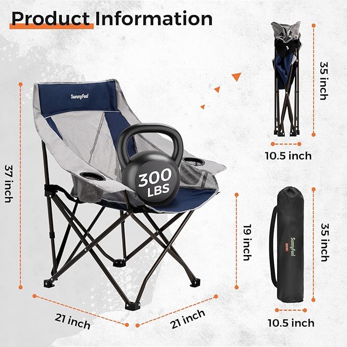 SUNNYFEEL 2 Pack Lightweight Oversized Camping Chairs for Adults Portable Folding Chair with Side Pockets &amp Cup Holde for BeachFishingTripPicnicLawnConcert Outdoor Carry Bag Included