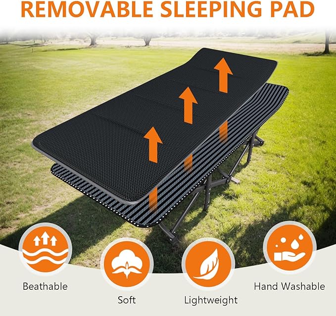 ATORPOK Oversized Camping Cot for Adults with Cushion Comfortable Extra Wide 31.5'' Folding Bed for Sleeping Lightweight Folding Bed with Carry Bag Supports 500 lbs