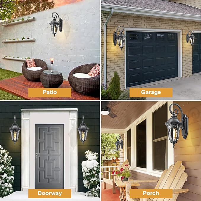 Outdoor Porch Lights Wall Mount Outdoor Sconce Lighting Waterproof Exterior Porch Light Anti-Rust Aluminum Outside Latern with Water Ripple Glass for House Yard Hallway Doorway Patio