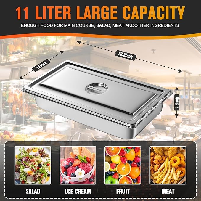 Hotel Pan Full Size Steam Table Pan 2.5 Deep Stainless Steel With Lid 20.8 L x 13 W Anti-Jam Buffet Commercial (4 Pack)