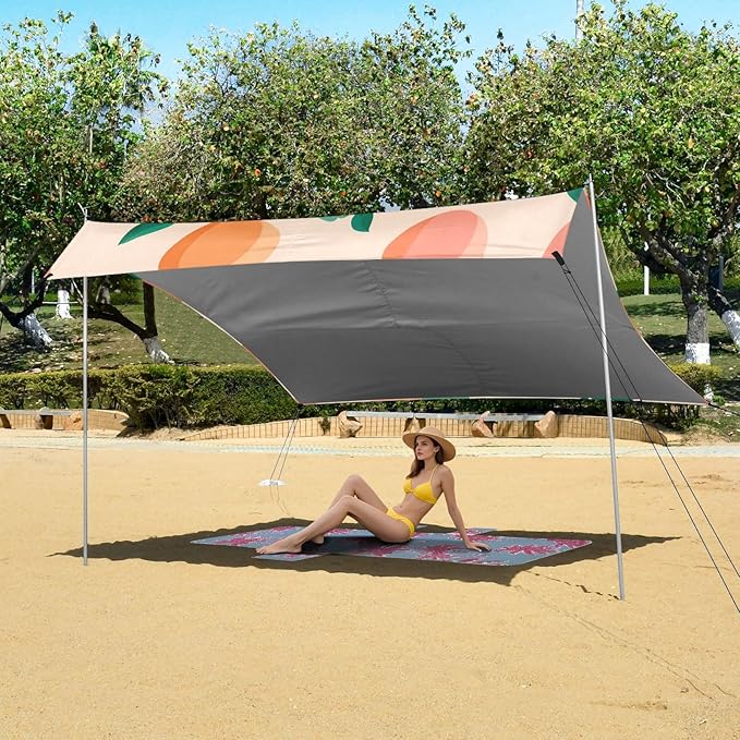 Peach Pattern Camping Sun Shelter Beach Tent Portable Beach Sun Shade Outdoor Canopy for Camping Trips Fishing Picnic