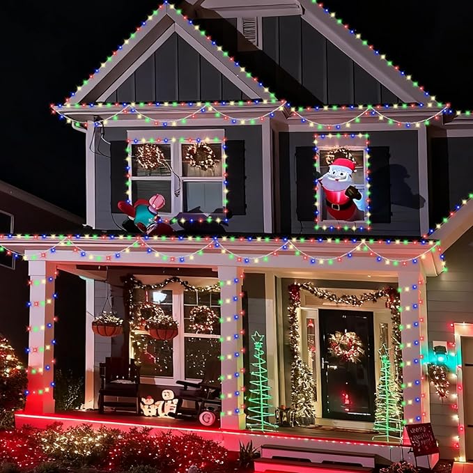 YEGUO 165ft 500 LED Christmas Lights Outdoor Waterproof Clear Wire String Lights Indoor Plug in 8 Modes Twinkle Tree Light Multicolor