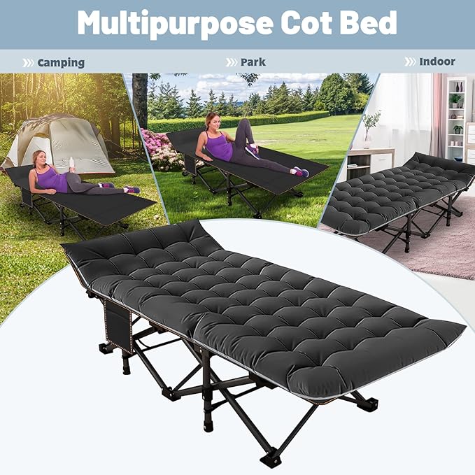 XXL Oversized Camping Cot for Adults with Mattress Portable Sleep Bed for Outdoor Travel Hiking Beach Includes Carry Bag - Comfortable &amp Durable